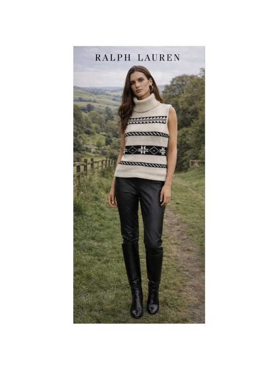 Ralph Lauren Sweaters - Ralph Lauren Purple Label Cream & Black Fair Isle Turtleneck Sweater M